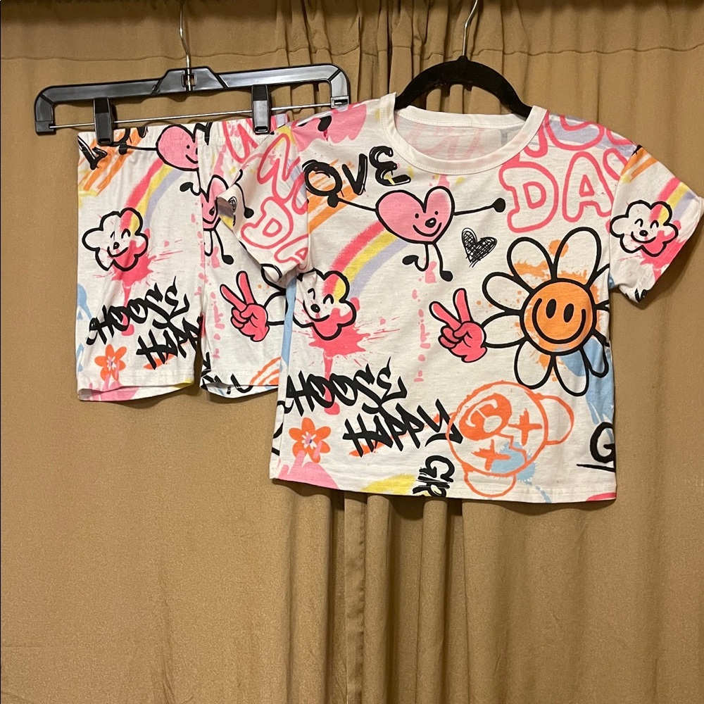 Colorful Graphic T-Shirt and Shorts Set